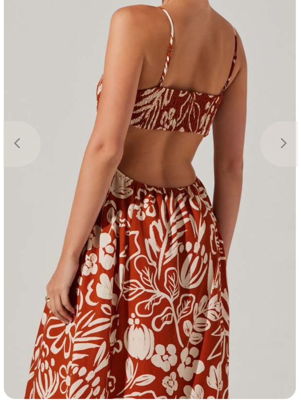 ASTR Sarai Rust and Cream Floral Cutout Back Maxi Dress Size M/L (Read)